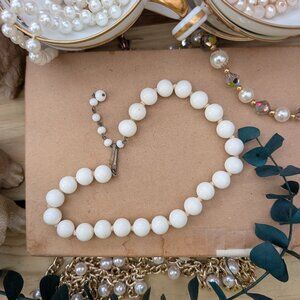 Vintage 1940's Milk Glass Beaded Choker Necklace, made in Japan